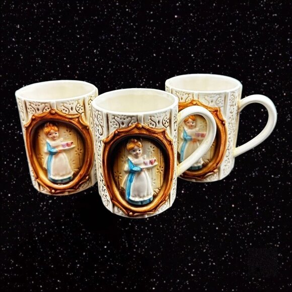 Vintage Sears & Roebuck Coffee Mug Pioneer Women Cup 1978 Set Of 3 Ceramic 3.5”T - Picture 1 of 8